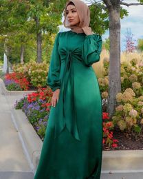 Ethnic Clothing Muslim Dress Women Hijab Abaya Satin Lace-up Long Robe Kaftan Vestido Turkey Islam Dresses Caftan Marocain Islamic