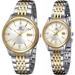 Wristwatches Forsining Couple Watches Lovers Stainless Steel Ladies Pair Men Women Unisex Quartz Wrist