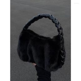 Evening Bags Winter Handbags For Women Designer Luxury Faux Fur Mini Clutch Thick Black Soft Woman Shoulder Bag Small Purse E734