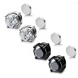 Backs Earrings Fashion Women Men Punk Silver Colour Black Magnet Stainless Steel White Zircon Earless Round Stud Jewellery