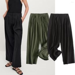 Women's Pants Maxdutti Loose Casual Cargo Cotton Trousers Women Japanese Style Fashion High Waist Pleated Straight