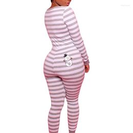 Active Sets Sexy Women Sport Jumpsuit Nightwear Long Sleeve V-neck Stripe Playsuits Romper Yoga Set Sportswear For /2