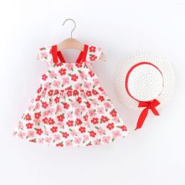 Girl Dresses Toddler Girls Sleeveless Bowknot Infant Floral Printed Princess Dress Hat Outfits