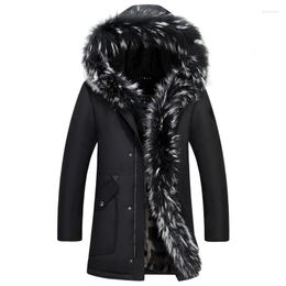 Men's Down Top Quality Black Winter Jacket Big Fur Collar Hooded Mid-length Thick Warm Young Couples