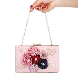 Evening Bags Women Bag 3D Flower Pearls Ladies Clutch Purse 2 Chain Strap Party Wedding Handbag Shoulder Carry ChainEvening