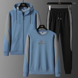 Running Sets 3PCS Tracksuit Men Soport Autumn Sportwear Suit Casual Sweatshirt Fleece Warm Jacket Jogger Pants Plus Size M-6XL