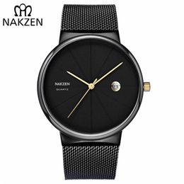 Wristwatches NAKZEN Fashion Men Quartz Watch Luxury Creative Steel Band Casual Men's Watches Simple Waterproof Male Clock Relogio Masculino