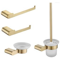 Bath Accessory Set Bathroom Accessories Hardware Brushed Gold Glass Soap Dish Towel Ring Bar Paper Holder Toilet Brush Hanger Stainless