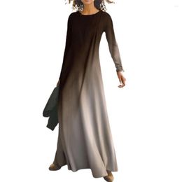 Casual Dresses Elegant Women Dress Large Hem Gradient Color Spring Slim Crew Neck Long For Banquet Party Blue Xxxl Vestidos