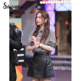 Women's Shorts Natural Leather Women Luxury Designer Autumn Winter Clothes Korean Fashion High Waist Short Feminino Black Pant