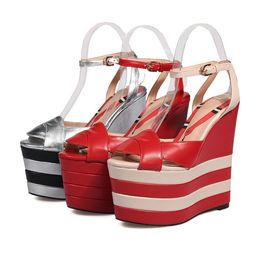 Open toe Sexy Platform Sandals Women Fashion Leather Celebrity Shoes Summer Lady Wedge Gladiators ef