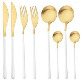 Dinnerware Sets 2Set/8Pcs White Gold Set 304 Stainless Steel Cutlery Home Fork Spoon Knife Dinner Silverware Flatware Drop