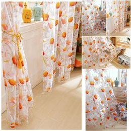 Curtain 2Pcs 100x250cm Elegant High Quality Sunflower Design Half Shading Window Divider With Beads Door Curtains Decoration