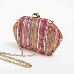 Evening Bags Vintage Colourful Striped Gold Thread Bag Women Elegant Clutches Phone Purse Cocktail Party Ladies Wallet Handbags