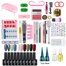 Nail Art Kits Set UV Gel LED Lamp Dryer With 10pcs Kit Top Base Coat Soak Off Manicure Tools Electric Drill Tool