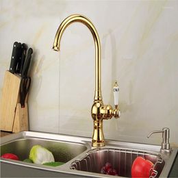 Kitchen Faucets L16198 - Luxury Deck Mounted Gold Colour Brass Faucet