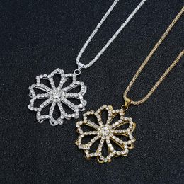 Pendant Necklaces Fashion Personality Flower Necklace For Women Crystal Gold Sliver Color Long Jewelry Christmas Gift