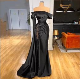 Sexy Off-shoulder Black Mermaid Pageant Party Gown Luxury beaded Pearls Evening Dresses Formal Long Party Night Prom Dress