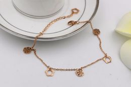 Anklets Fashion Stainless Steel Love Camellia Feet Charm Hollow Flower Anklet Bracelet Rose Gold Color Woman Gift