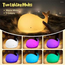 Night Lights Led Luminous Whale Light 7-Color Silicone Usb Rechargeable Room Decorations Table Lamp Toys For Children Baby Goods