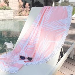 Blankets 1.5x1.5M Blanket Beach Towel With Tassels Banana Leaf Print Water Absorbent Bathing Cover-Ups Swimwear Round Mat