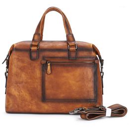 Briefcases Mens Real Leather Briefcase 13" Laptop Document Bag Vintage Man Fashion Business Attache Portfolio Crossbody Shoulder Bag1