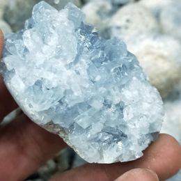 Decorative Figurines Objects & 50-200g Natural Celestine Geode Cluster Baby Blue Rock Stones And Minerals Chakra Reiki Healing Home Decor