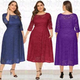 Ethnic Clothing 2023 Autumn Elegent African Women O-neck Lace Plus Size Dress Dresses For Clothes XL-6XL