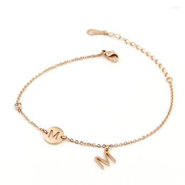 Anklets Beautiful Charm Zircon And M Letters Hollow Rose Gold Colour Anklet Top Quality Titanium Steel Jewels For Women