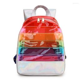 School Bags Fashion Color Striped Laser Plastic Travel Bag 2023 Backpack Purse For Women Small Shoulder Zipper