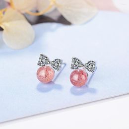 Stud Earrings Bowknot Ear Studs For Girls Inlaid Zircon Cute/Romantic Strawberry Crystal Women Fashion Korean Jewellery Wholesale