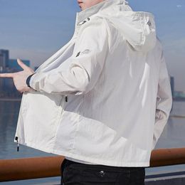 Men's Jackets Sun Protection Jacket Trendy Lightweight Hooded Zipper Hood Elastic Cuff Coat For Travel Men Top