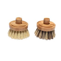 Dish-brush bamboo palm kitchen cleaning pot brush long-handled spiral sisal replace brushs head SN5119