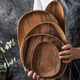 Plates Lovesickness Woods Tea Tray Irregular Oval Solid Wood Pan Plate Fruit Dishes Steak Dinner Breakfast Tableware Set Kitchen