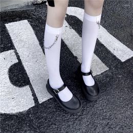 Women Socks Fashion Chain Kwaii Cute Knee Length Preppy Style Solid Stockings For Ladies Girls Mid Sexy Streetwear