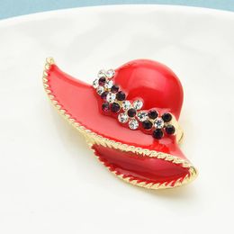 Brooches Pins Wuli&baby Red Enamel Flower Hat For Women Sunhat Topee Design Suits Shirt Brooch GiftsPins