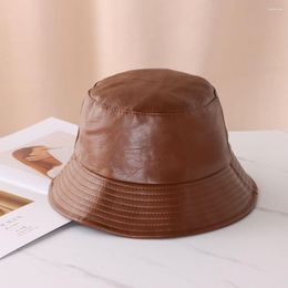 Berets Women Men Hiking Waterproof Outdoor Leather PU Bucket Hat Fisherman Cap Sun Caps