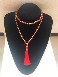 Pendant Necklaces 108 Mala Beads Necklace Hand Knotted 8MM Sandalwood 3 Colour Can Choose Sweater Decoration