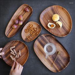 Plates Retro Irregular Wooden Plate Oval Solid Wood Pan Fruit Bread Dishes Storage Tray Dessert Dinner Tableware Pography Props