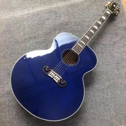 Factory customized guitar, solid spruce top, rosewood fingerboard, maple sides and back, 42 "blue high-quality Jumbo acoustic guitar