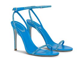 Luxus Design Strass Sandal Women High Heels Ellabrita Kristallverzerrte Absätze Knöchelgurt Renes-C Sexy Lady Schuhe Party Kleid Hochzeit