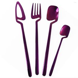 Dinnerware Sets 32Pcs Purple Tableware Set Cutlery Knife Fork Spoon Dinner Gold Silverware Stainless Steel Flatware Kitchen