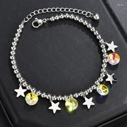 Charm Bracelets Stainless Steel Colourful Crystal Beads Chain Bracelet Silver Colour Little Star Sweety Jewellery For Women Girl Pulseras