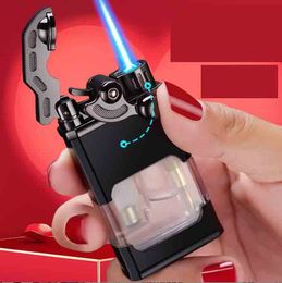 Latest Metal Jet Lighter Inflatable No Gas Windproof Cigar Butane Straight Lighters Luminous Smoking Tool Accessories 5 Colour