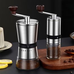 Manual Coffee Grinders Portable Grinder Hand Mill with Ceramic Burrs 6/8 Adjustable Settings Crank 230211