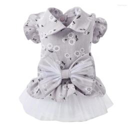 Dog Apparel Pet Dress Lace Tullle Dresses Skirt Print Bow Knot Pink Flower Wedding Party Dogs Cotton Birthday Clothes