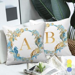 Pillow English Alphabet Ocean Flowers Decorative Pillows Case Sea Letter Cover Living Room Decoration For Sofa Car Couch Chair