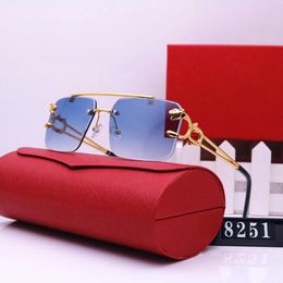 sunglasses 2023 new Vintage double beam sunglass men's fashion leopard head rimless cut edge sunglasses women's personality sunglasses