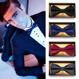Bow Ties 2023 Brand Fashion Men's Wedding Double Fabric Pattern Bowtie Banquet Bridegroom Party Butterfly Tie With Gift Box