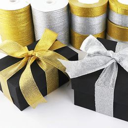 220meters/ Gold Sier Glitter Satin Ribbon Crafts Wedding Decorative DIY Organza Onions Ribbons Bow Christmas Gift Supplies (6/15/ 25/ 40 /50MM (random Colour